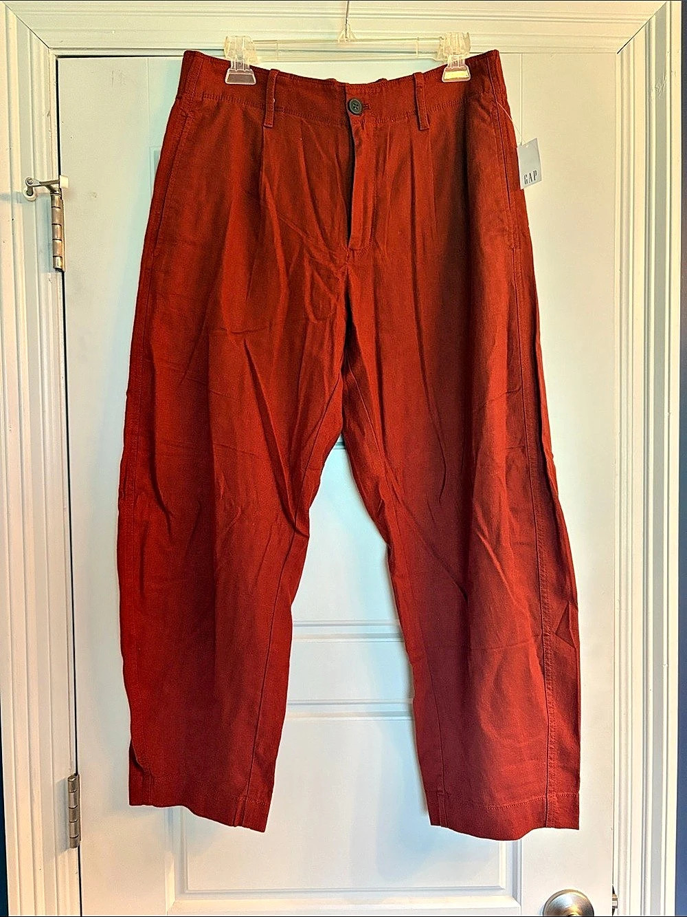 Gap Mid Rise Linen-Blend Barrel Pants Red Medium